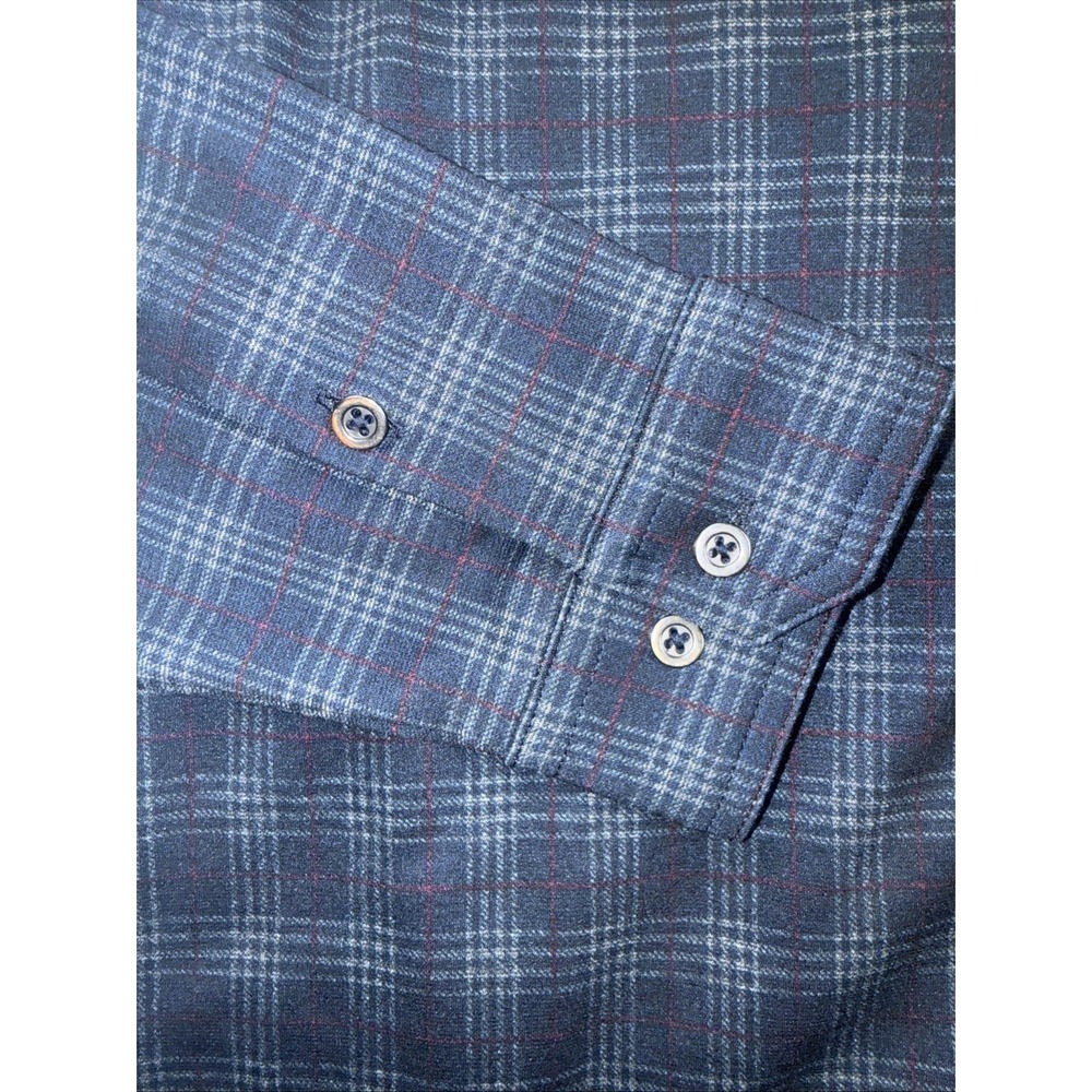 Age of Wisdom Flannel Shirt‎ Men Med Blue Plaid Flap Pocket Metal Button Shacket - Picture 6 of 12